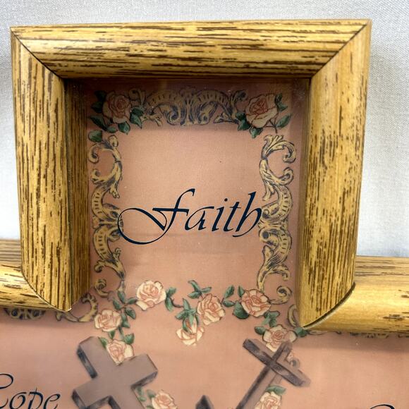 Abbey Press CROSS wood frame 3-D Faith Hope Love Made in USA 12 x 9" - Picture 3 of 11